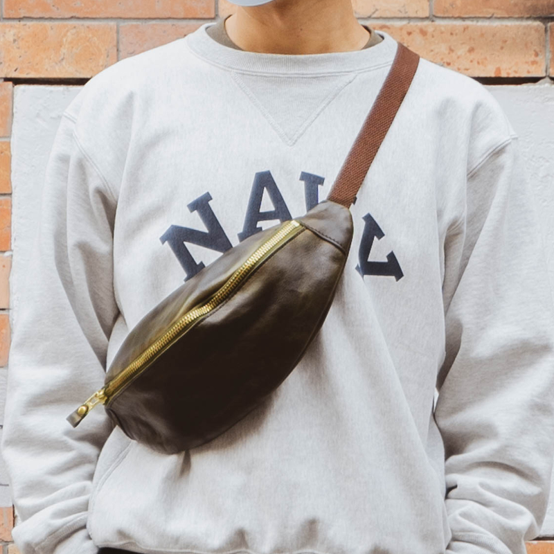 DUOBAI日系复古咔叽胸包男女进口做旧牛皮拉链单肩腰包通勤大容量