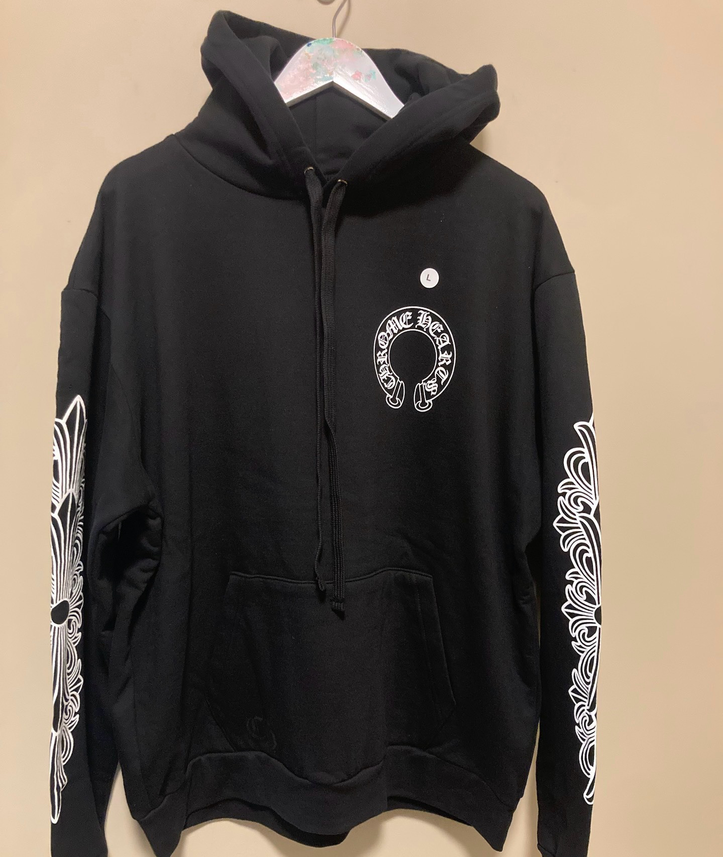 全新未使用 Chrome Hearts/克罗心 经典背后马蹄花臂藤蔓十字帽衫