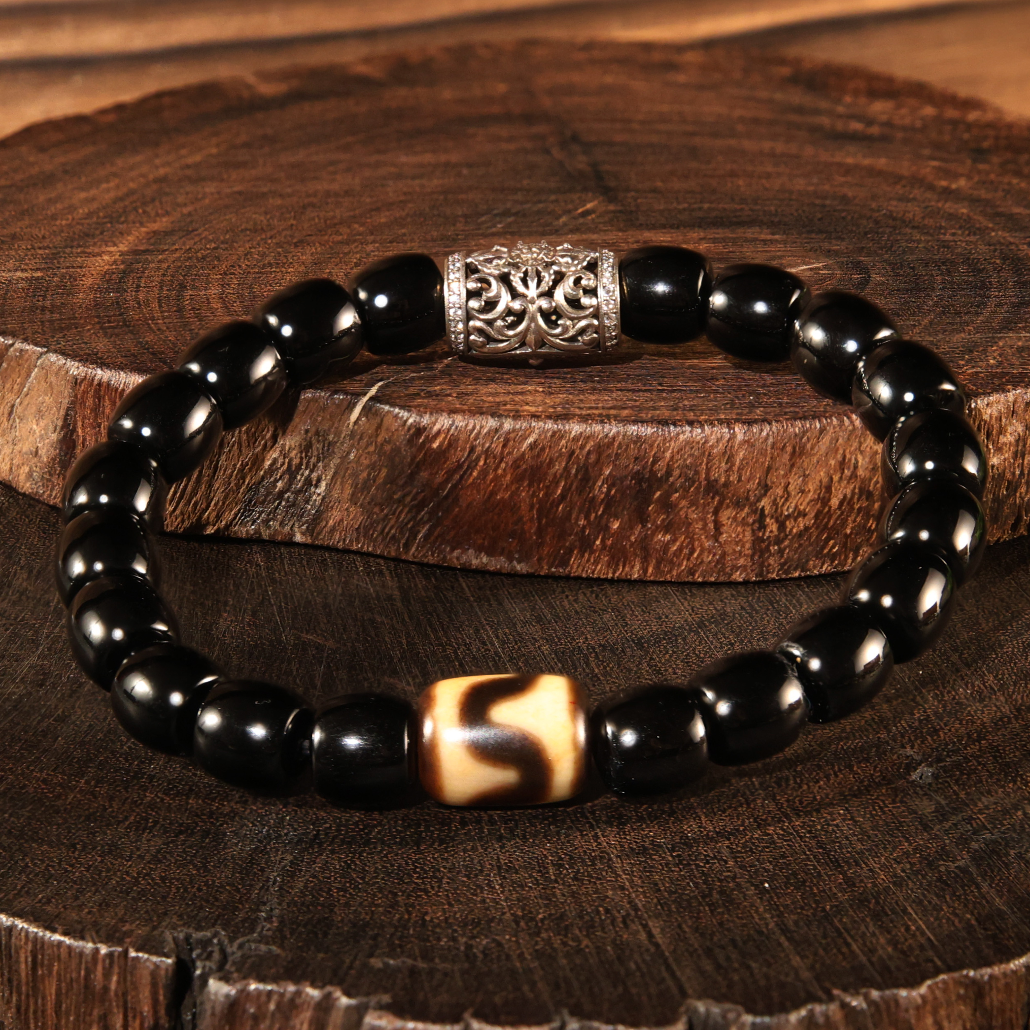 壹加火火|上肯牙牙银镶药师老线玛瑙手串