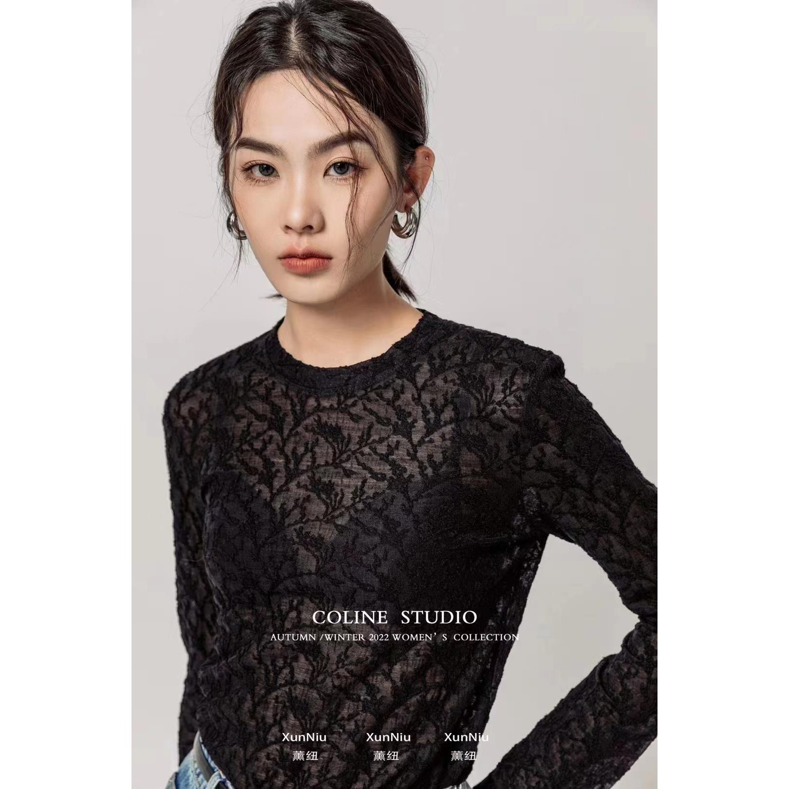 [共线]COLINE2022年秋季新款羊毛立体提花打底衫基础针织衫女装外