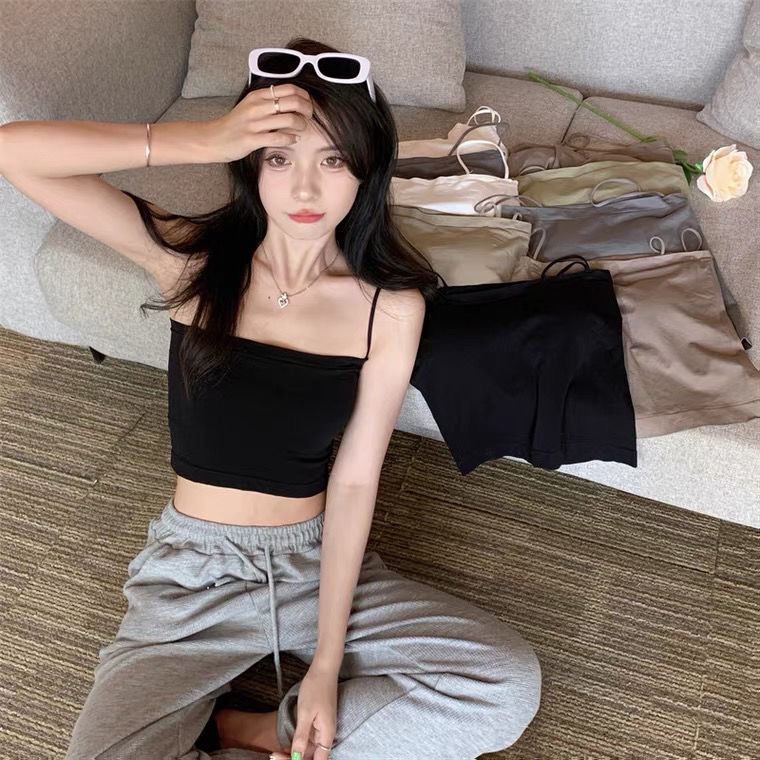 桃桃推荐·细肩带胸垫吊带背心女辣妹性感纯欲无袖百搭打底抹胸