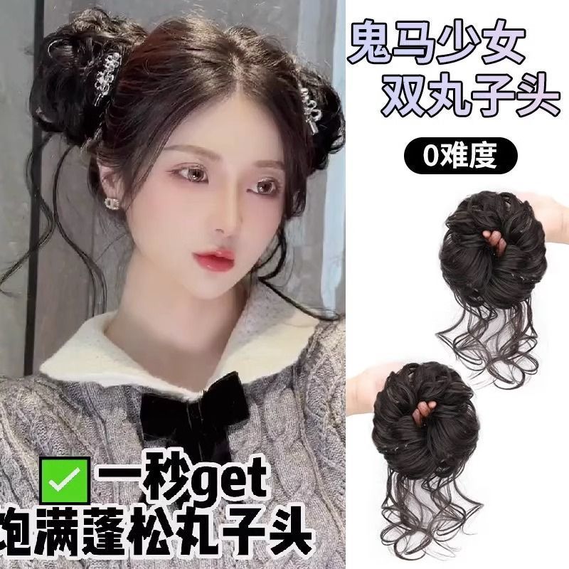 龙须双丸子哪吒头女仿真发包神器自然蓬松可爱少女长须盘发双丸子