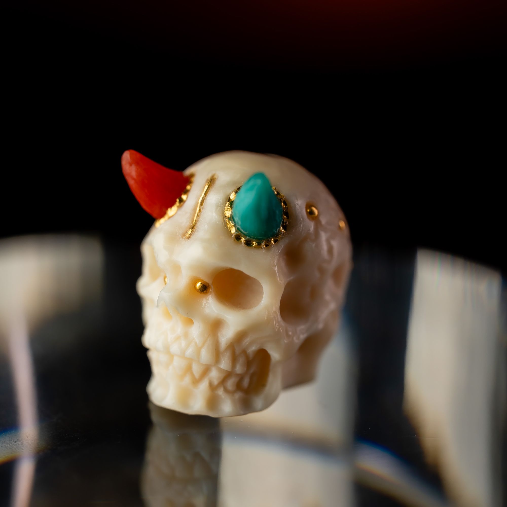 猛犸设计款犄角骷髅手工雕刻镶嵌配饰天地孔可过1.5线