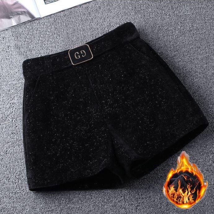 雪尼尔高腰a字女秋冬季新款外穿时尚显瘦短裤女秋冬外穿加绒加厚