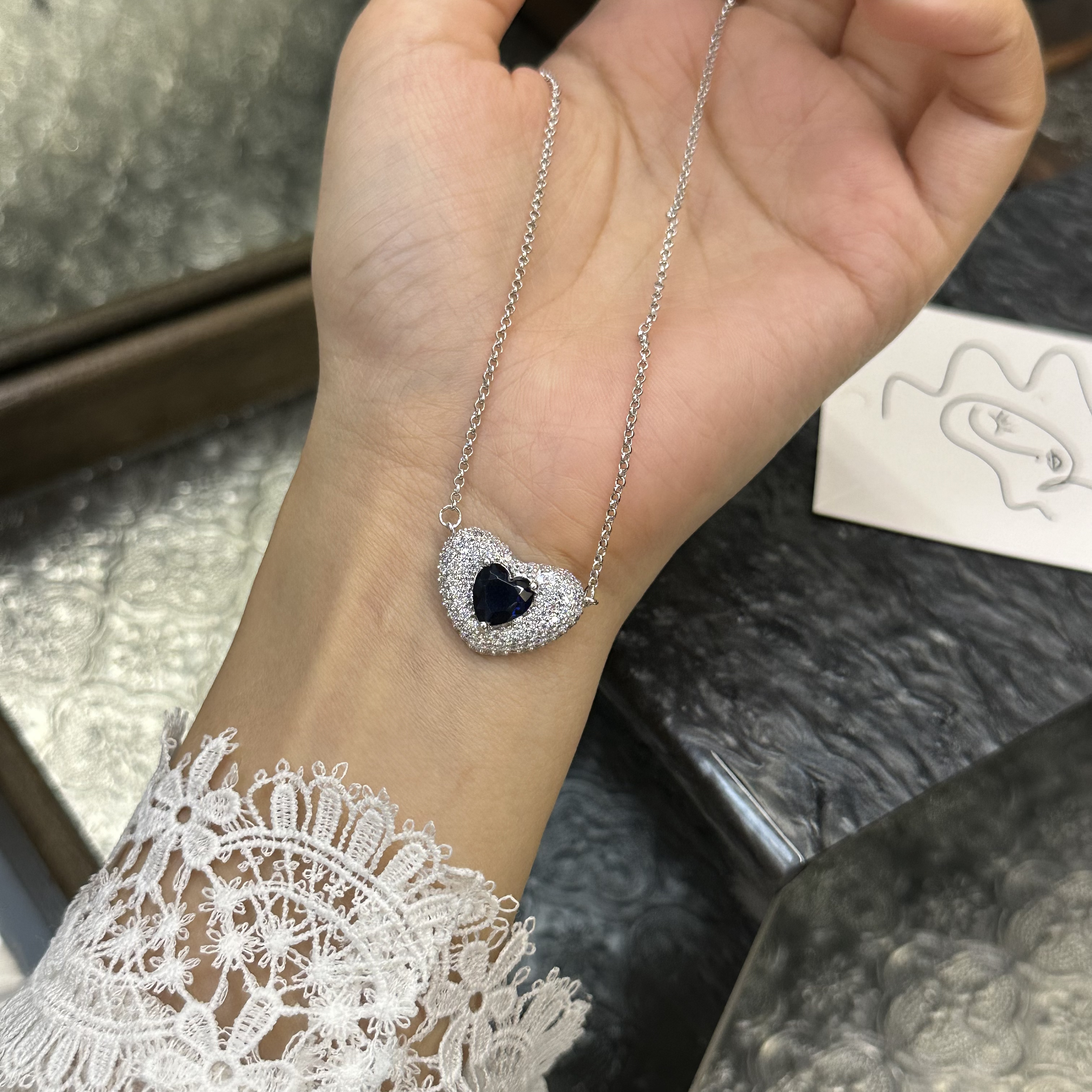 铜合金项链 蓝色爱心简约项链-3633