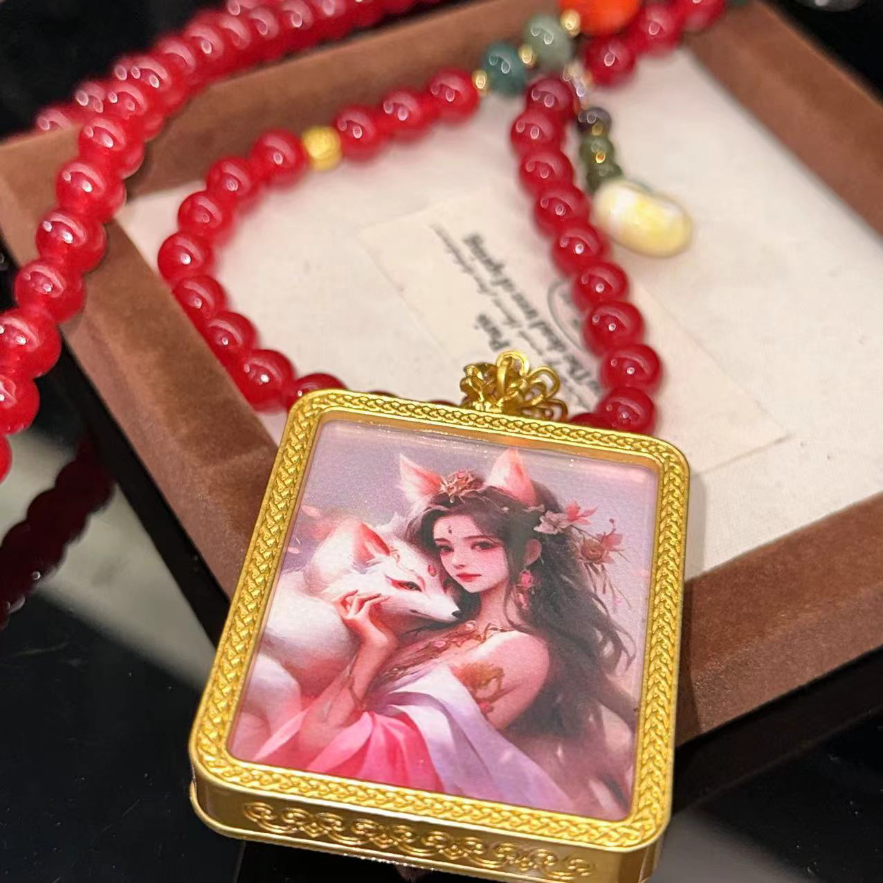 铜合金项链 九尾狐唐卡红色项链-3889