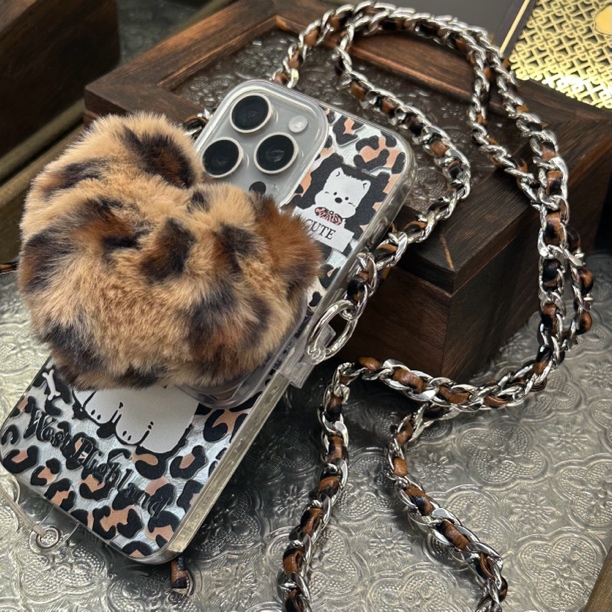 钛钢项链 手机斜挎爱心豹纹项链-38078