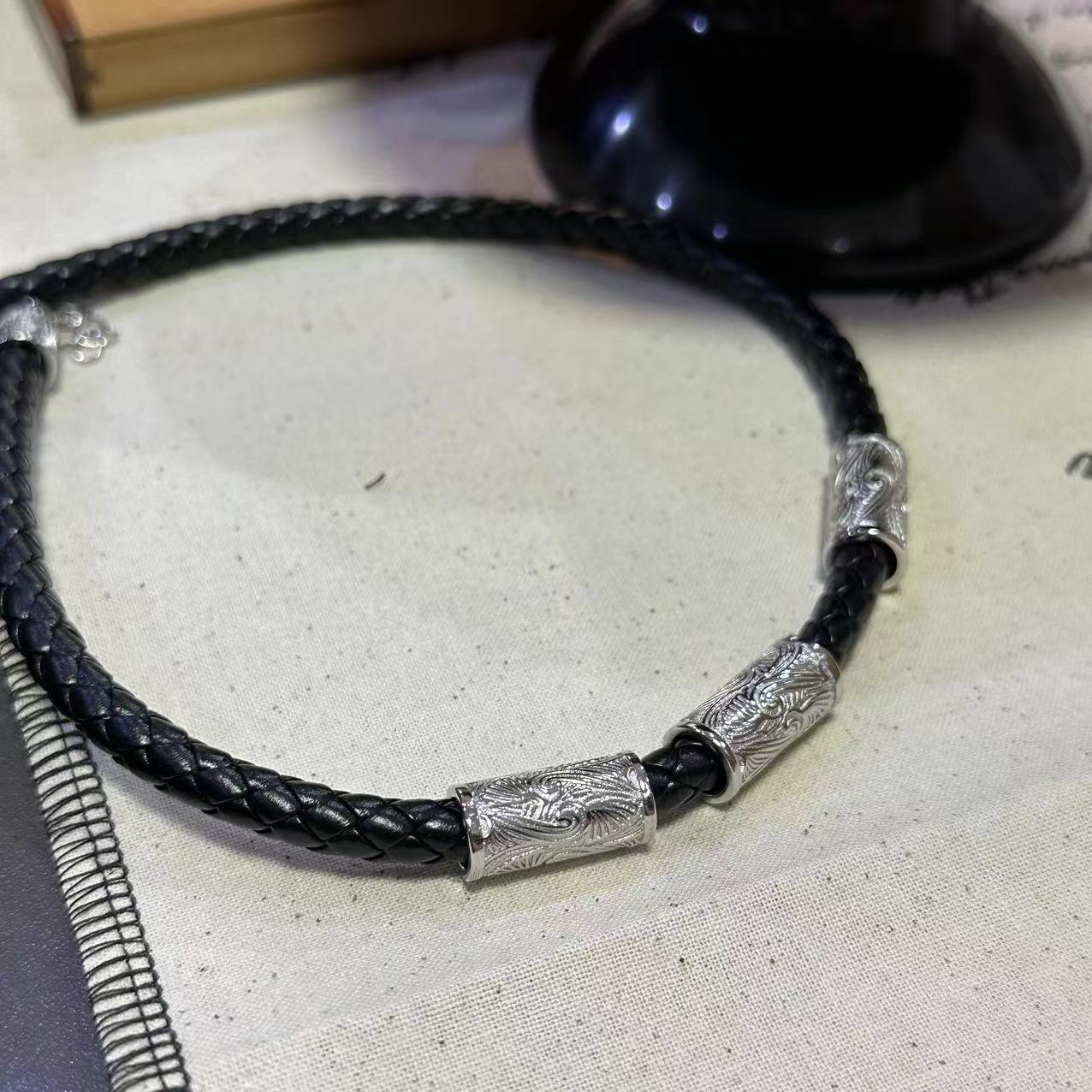 铜合金项链 唐草纹黑色时尚项链-7228