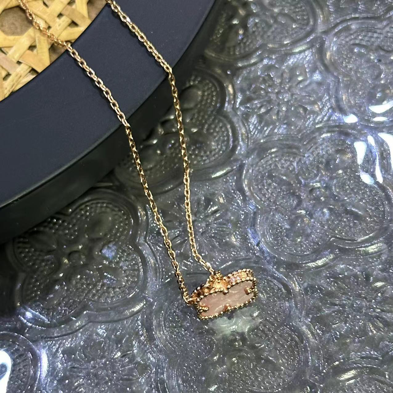 钛钢项链 粉色四叶花项链-66151