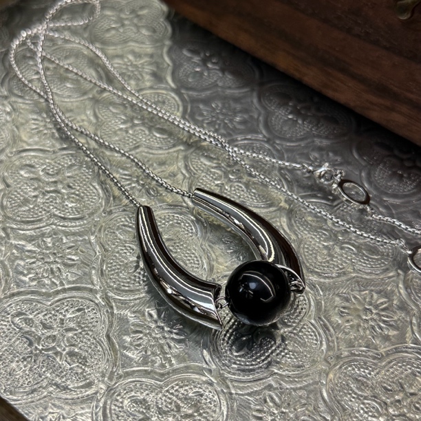 钛钢项链 设计感黑色圆球项链-3382