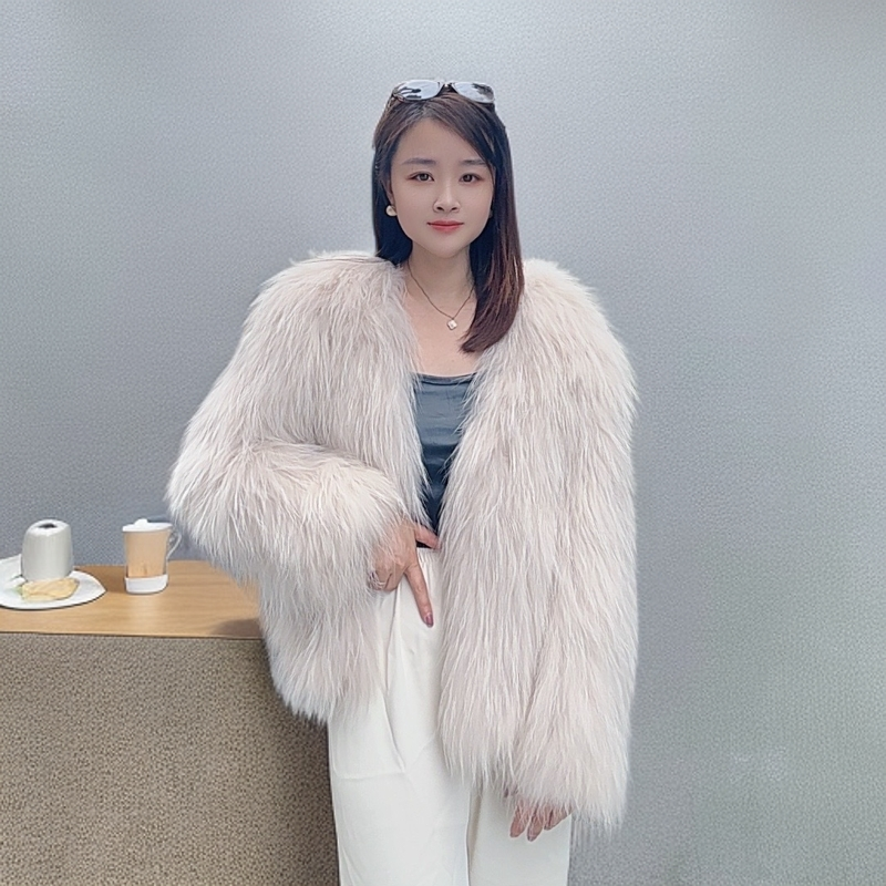 【四宝家】貉子毛双面编织前60后50长加密加厚时尚短外套升级版