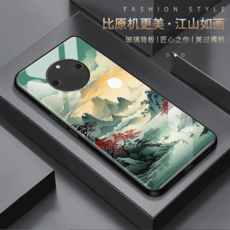 适用于荣耀 x50手机壳HONOR X50山水画男款防摔玻璃硬壳全包式