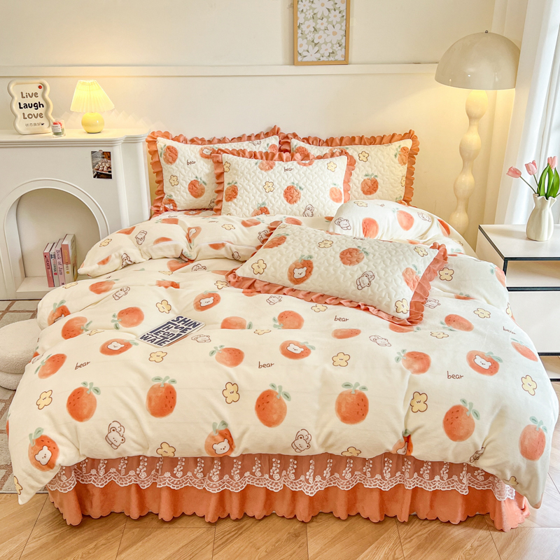 爆款加厚牛奶绒床盖四件套加绒夹棉双面绒公主风水晶绒绒被韩版