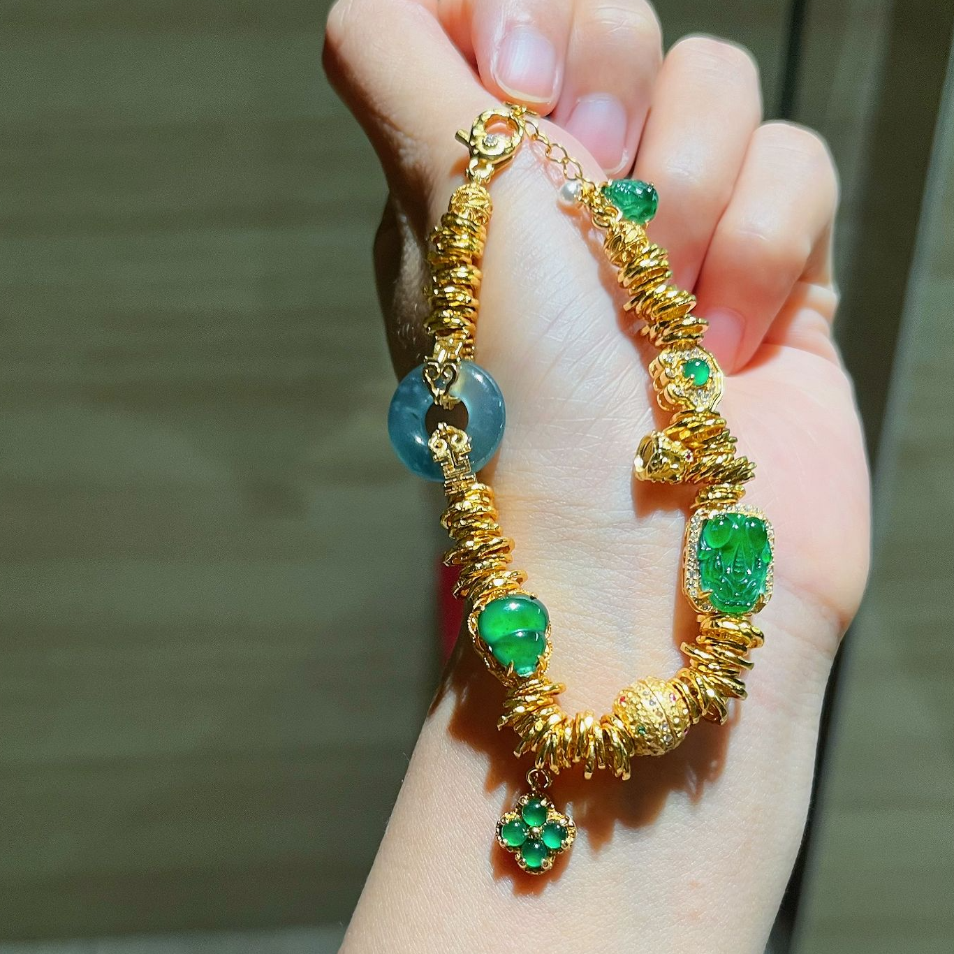 【古古珠宝】“凝翠一方”原创设计款S925银翡翠珠链手链-ZL266