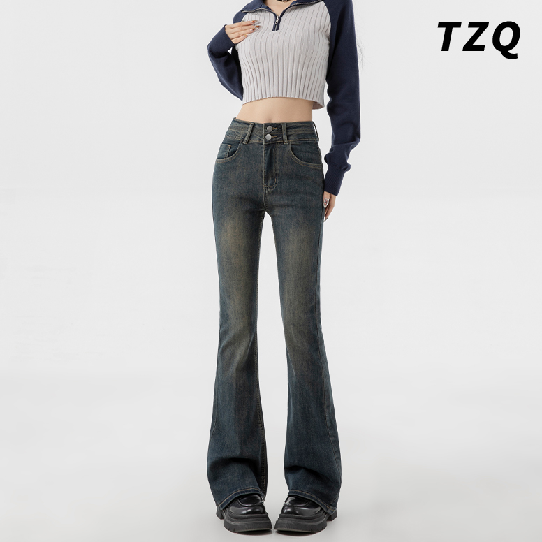 复古微喇牛仔裤女爆款2023新款弹力紧身高腰显瘦马蹄喇叭裤子春秋