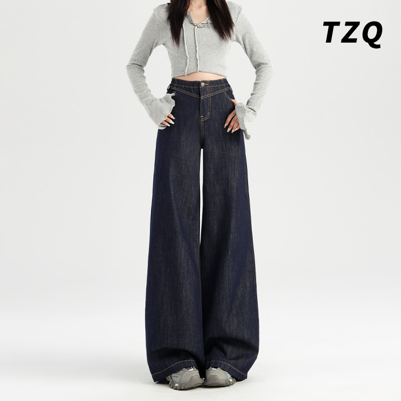 早秋新款宽松垂感牛仔裤女高腰显瘦休闲复古直筒阔腿裤潮TZQ81945