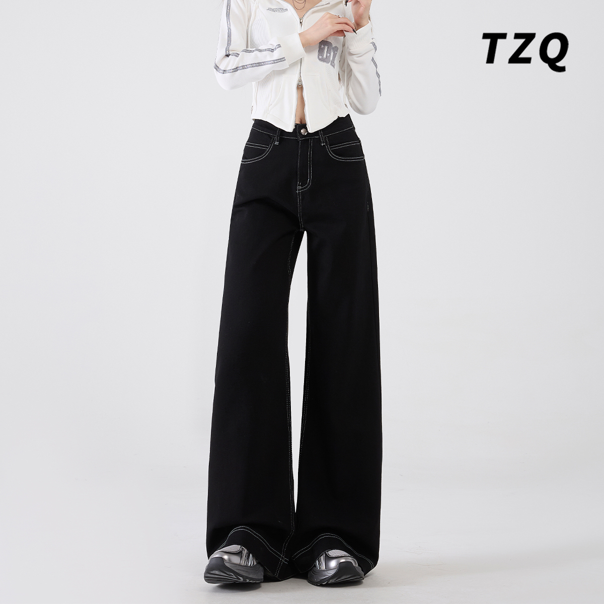 黑色阔腿牛仔裤女爆款2025新款秋季高腰宽松显瘦慵懒风直筒拖地裤