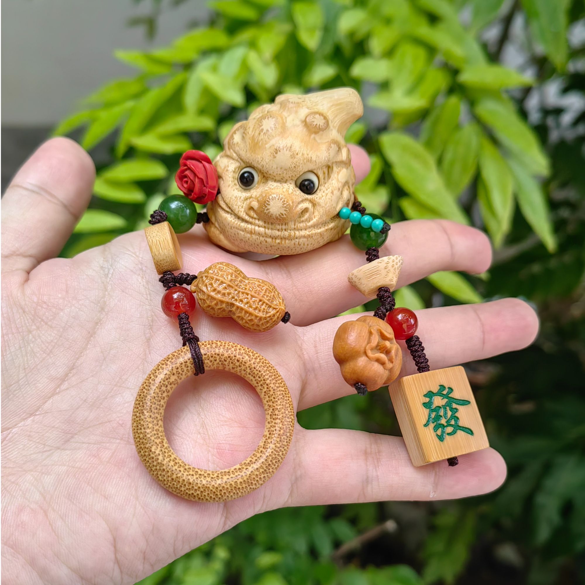 （放漏）原创设计纯手工竹根雕刻怪脸恶霸diy搭配手持 实心玉竹藕片