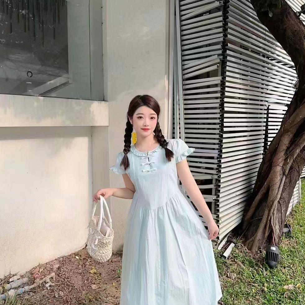 小清新连衣群少女夏季2024年新款初中高中学生夏季甜美娃娃领长裙