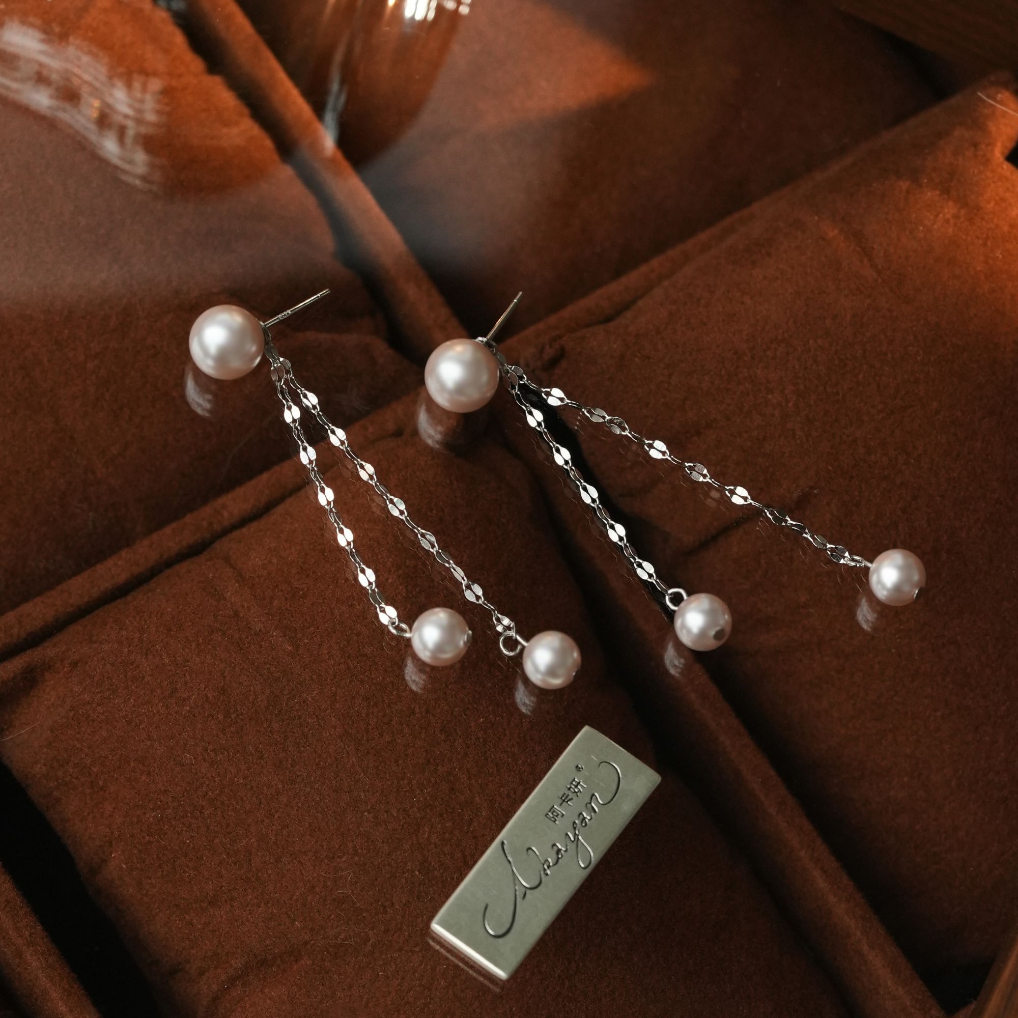 阿卡妍 925银耳饰 曼塔紫嘴唇链流苏耳钉爆闪气质百搭时尚女耳饰