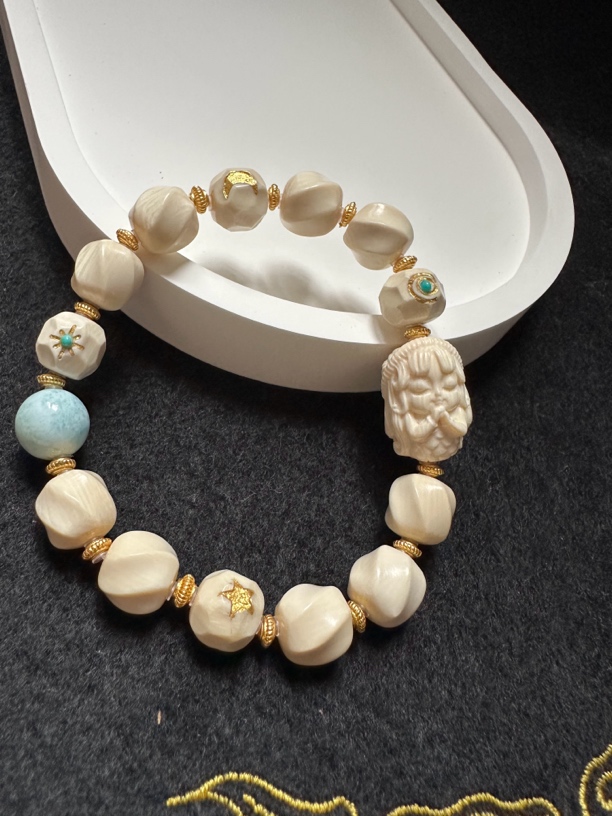 猛犸牙美人鱼日月星辰单圈手串