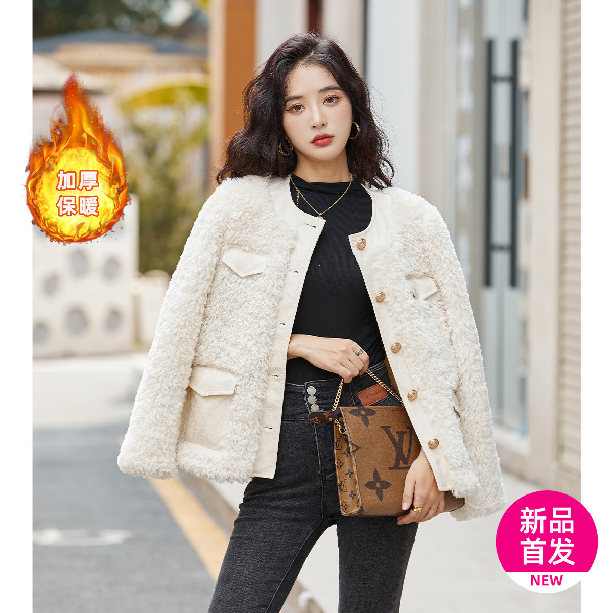 BURANI｜加厚保暖2023冬季女士大衣韩版时尚仿羊羔毛外套