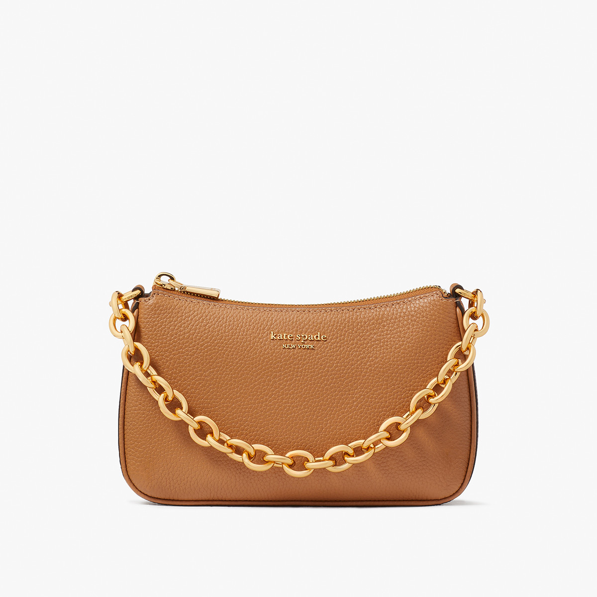 kate spade｜国庆礼物品牌自营JOLIE小号老花牛皮革拉链单肩包麻