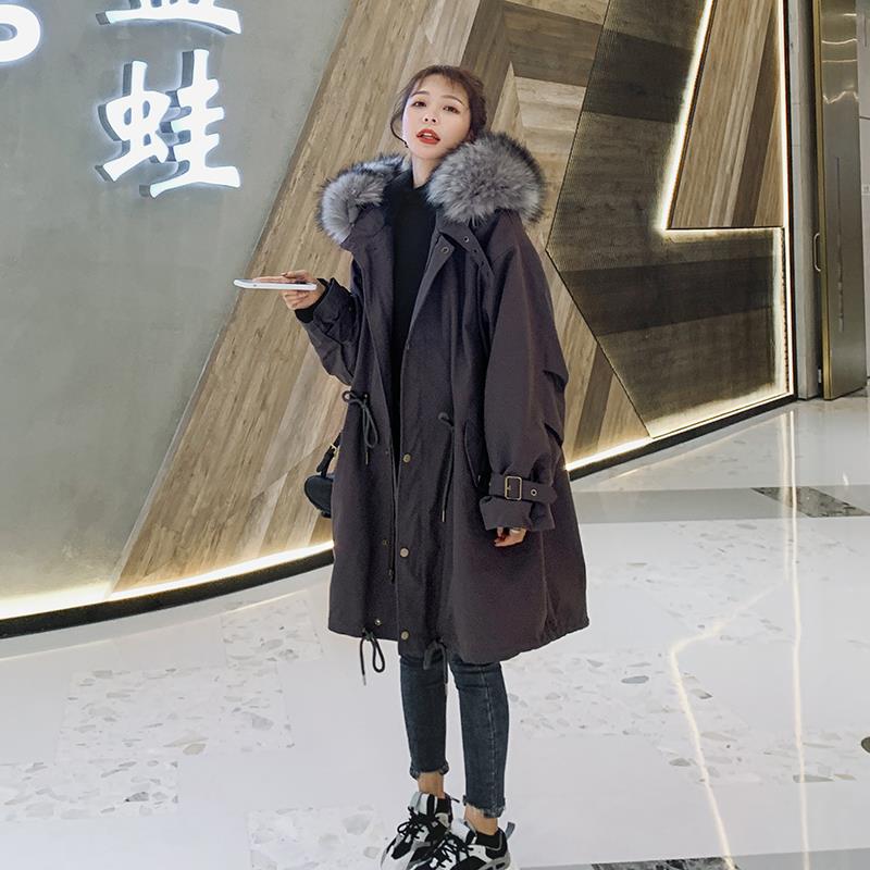 2023冬季新款加绒加厚派克服女中长款韩版宽松大码200斤外套棉服