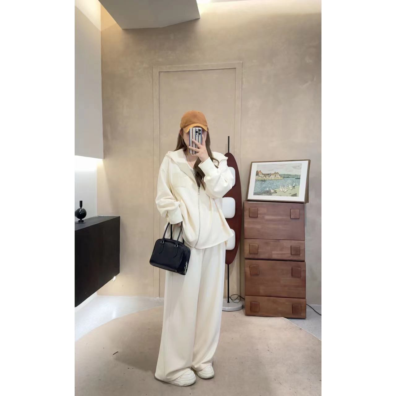 晶咕【自在时节-裤子】全腰松紧阔腿长裤运动直筒时尚休闲宽松