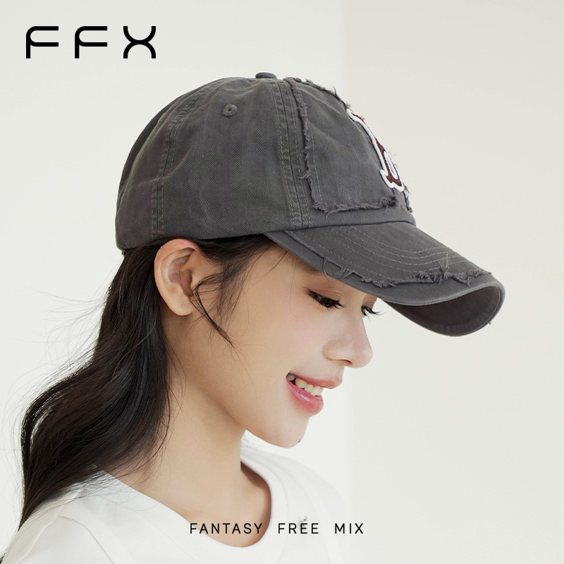 弗弗西FFX字母【B】复古做旧棒球帽学生青年洋气潮牌网红鸭舌帽子灰
