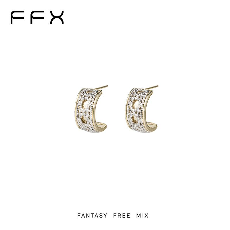 铜合金耳饰 弗弗西FFX【天空之镜】静奢风金银双色精致耳圈