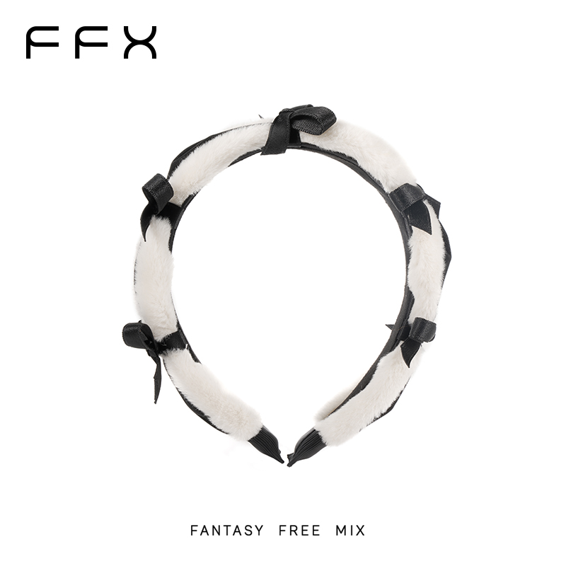 FFX弗弗西【塔斯曼】高级秋冬毛绒丝带小香风黑色丝绒宽边温柔发箍
