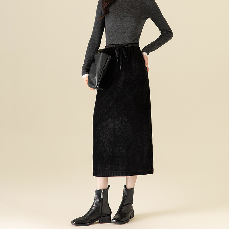  84525秋冬加厚雪尼尔直筒裙遮腿半身裙韩版休闲百搭