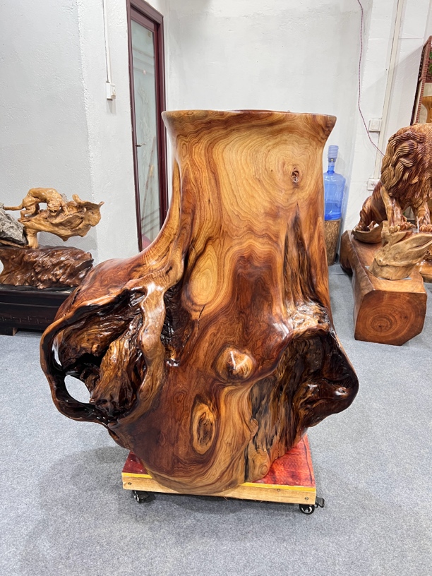 实木原木自然随形画筒、花瓶