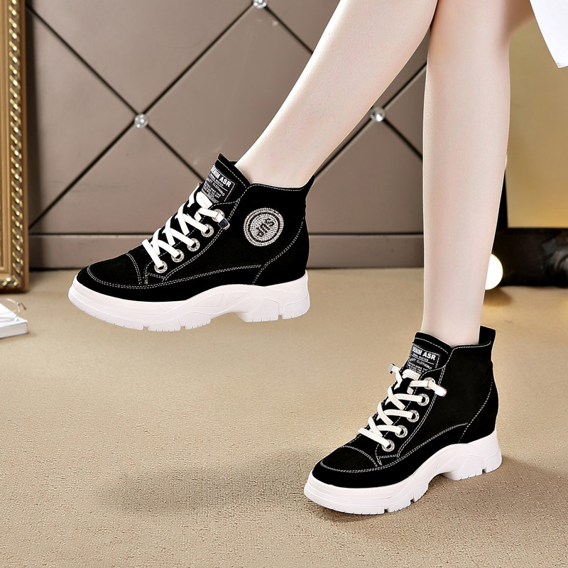 隐形内增高7cm马丁靴女无需系带短靴休闲鞋女 新款短靴轻便女鞋