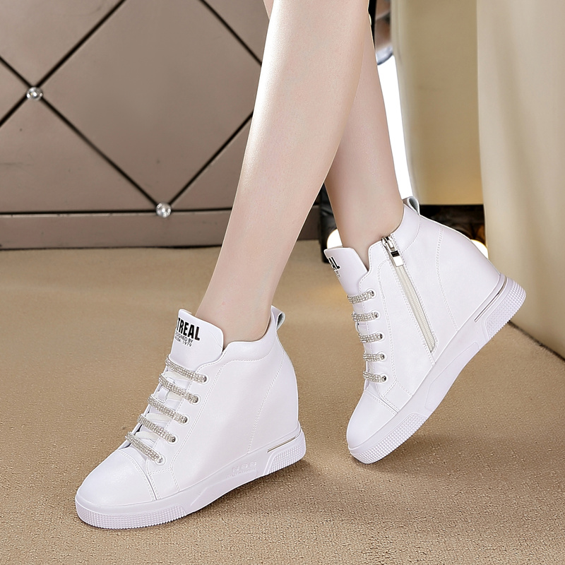 增高7cm女鞋春季新款坡跟女士休闲小白鞋 内增高厚底高帮鞋板鞋女