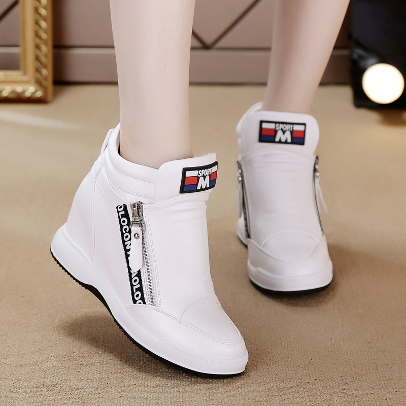 内增高7cm休闲高帮鞋小白鞋百搭厚底单鞋 2023春款拉链软底新款