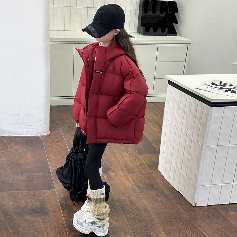 女童羽绒服2025新款冬季洋气中大童女孩轻薄儿童冬装加厚红色外套