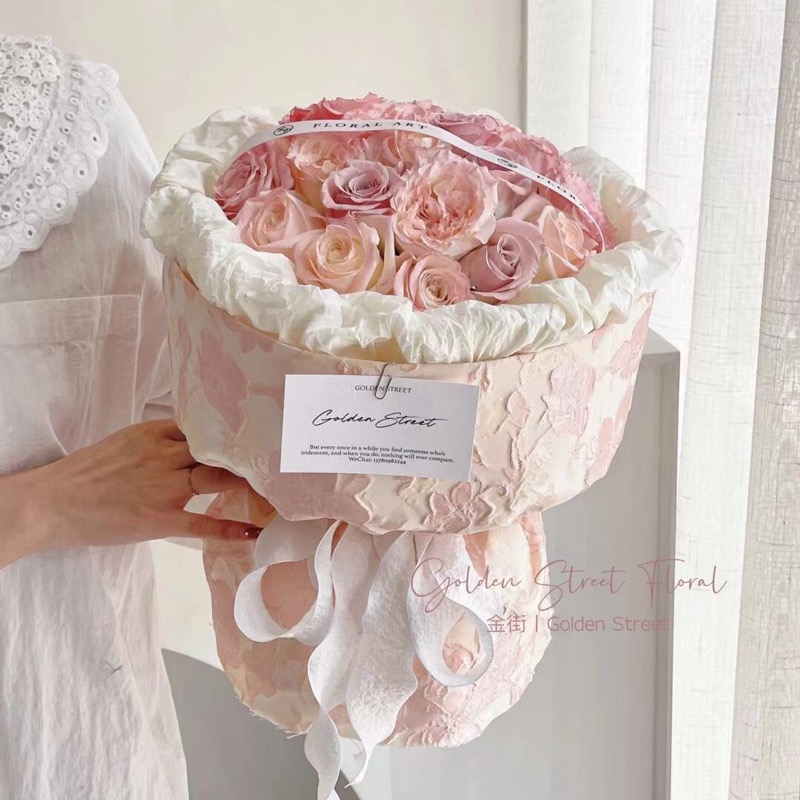 【花儿乐】新款小香风圆形花束樱花花纹包花布花店花艺鲜花包装材料