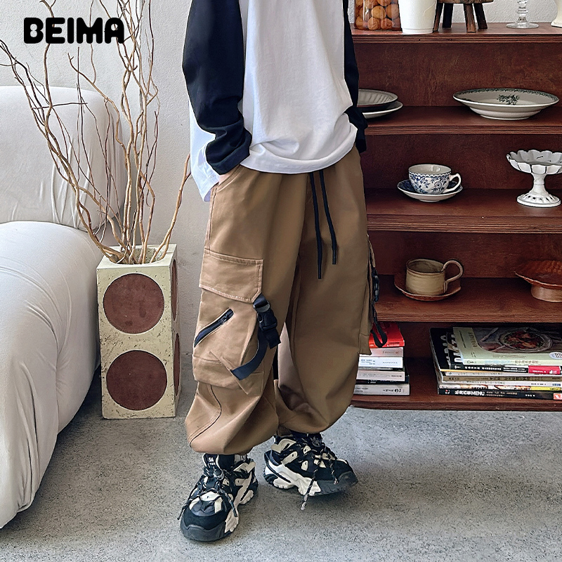 儿童工装裤男童春秋款2025新款宽松痞帅儿童束脚裤子薄款街舞男孩