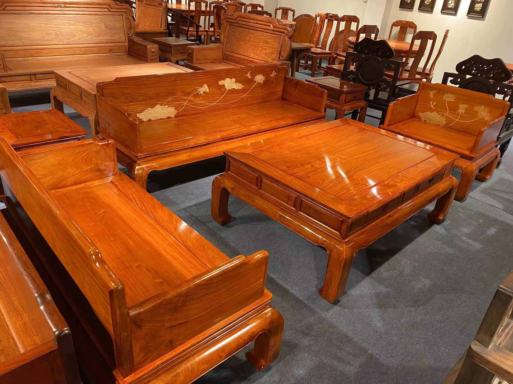 大果全独板罗汉床沙发古典