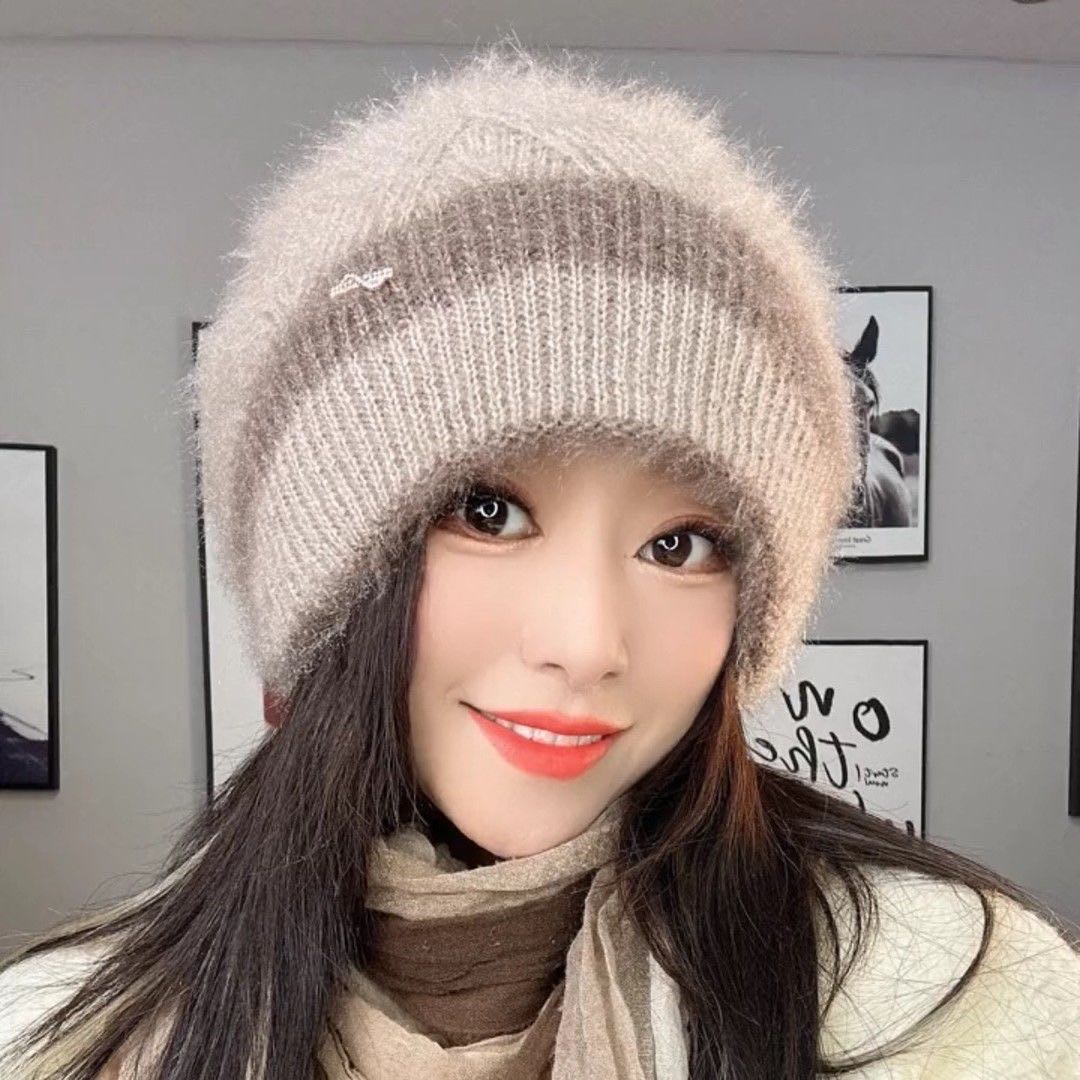 【新款双色】2024新款松鼠绒拼色洋气时尚堆堆保暖帽