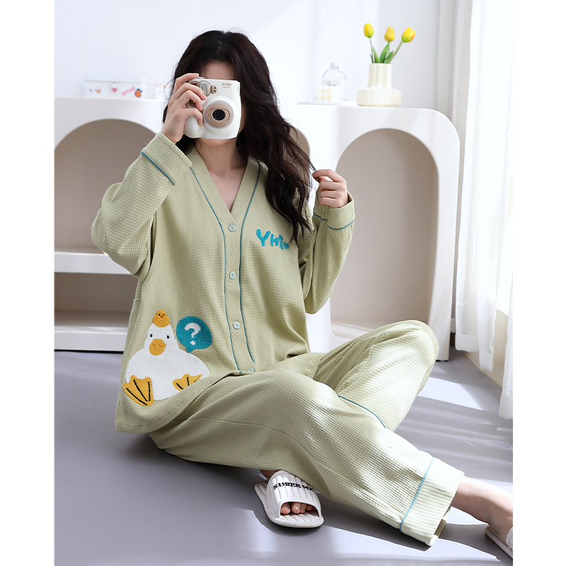 【100%纯棉】华夫格月子服睡衣孕妇哺乳套装家居服春秋产后喂奶衣