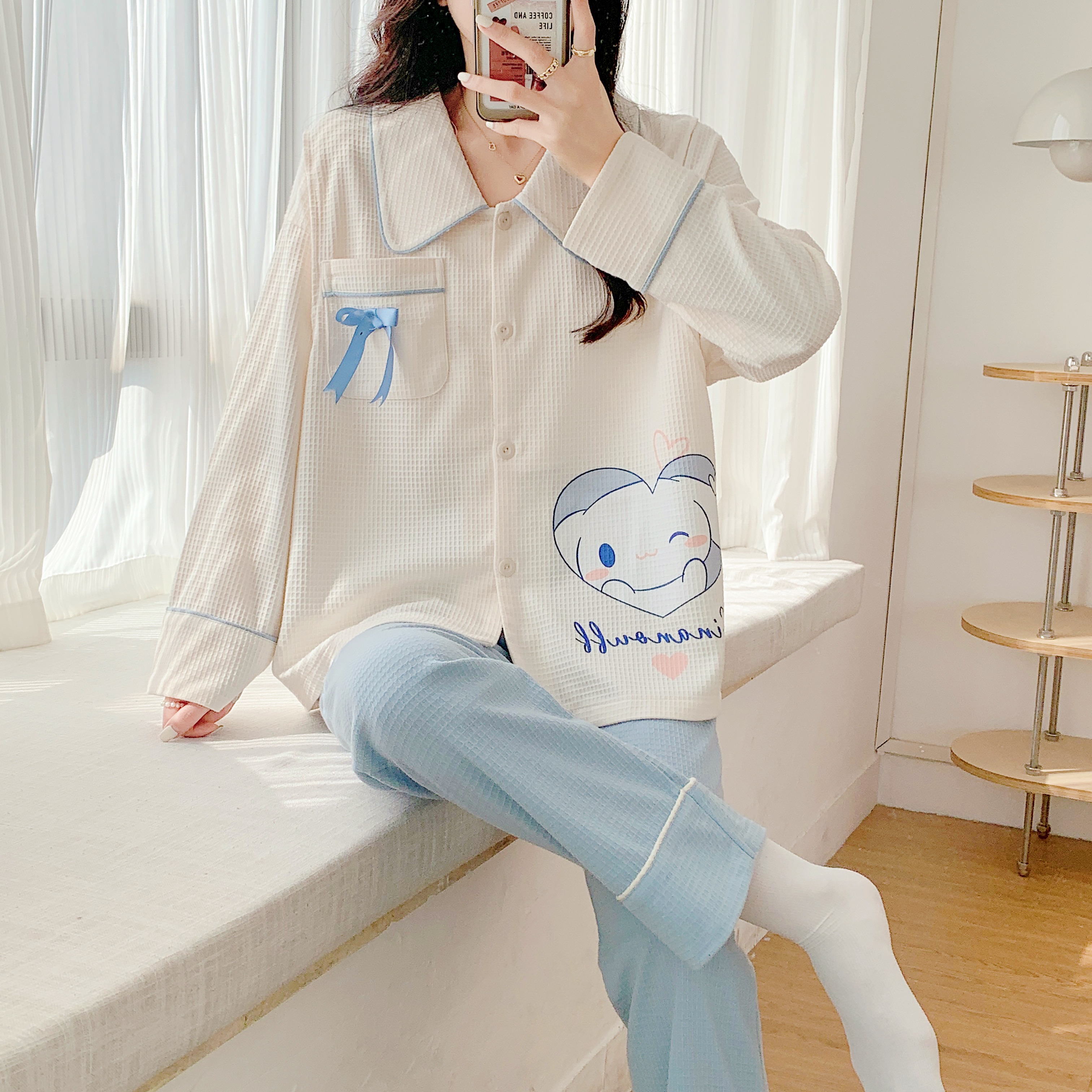 【华夫格棉】月子服春秋款甜美产后喂奶哺乳孕妇睡衣怀孕期家居服