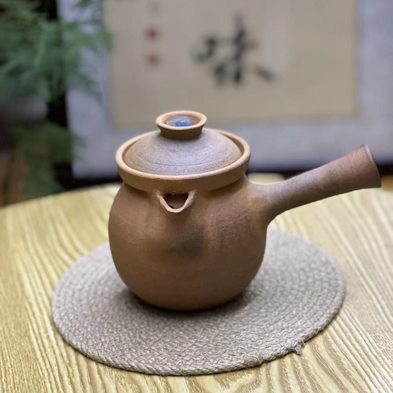 侧把手茶罐粗陶泥（有盖）