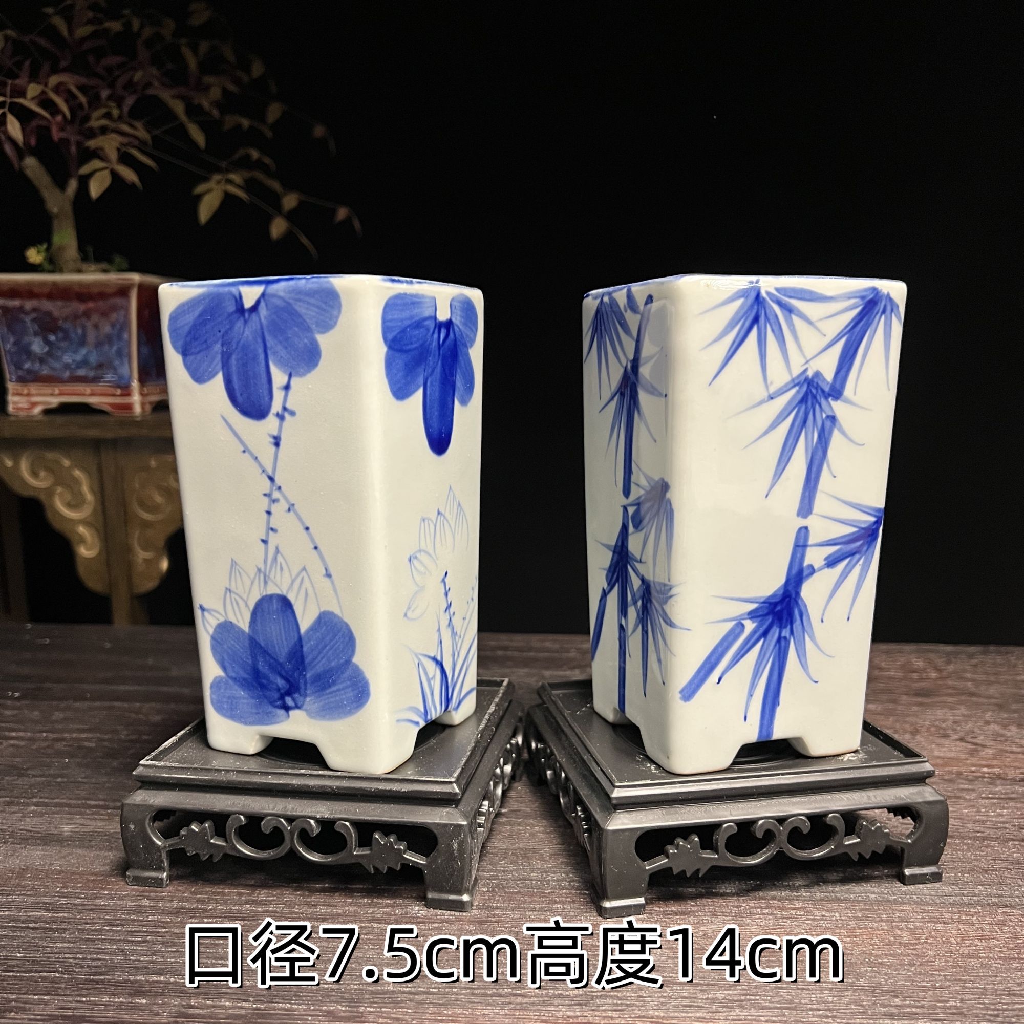 四方形兰花专用花盆悬崖飘枝中式复古室内桌面造景盆景陶瓷盆