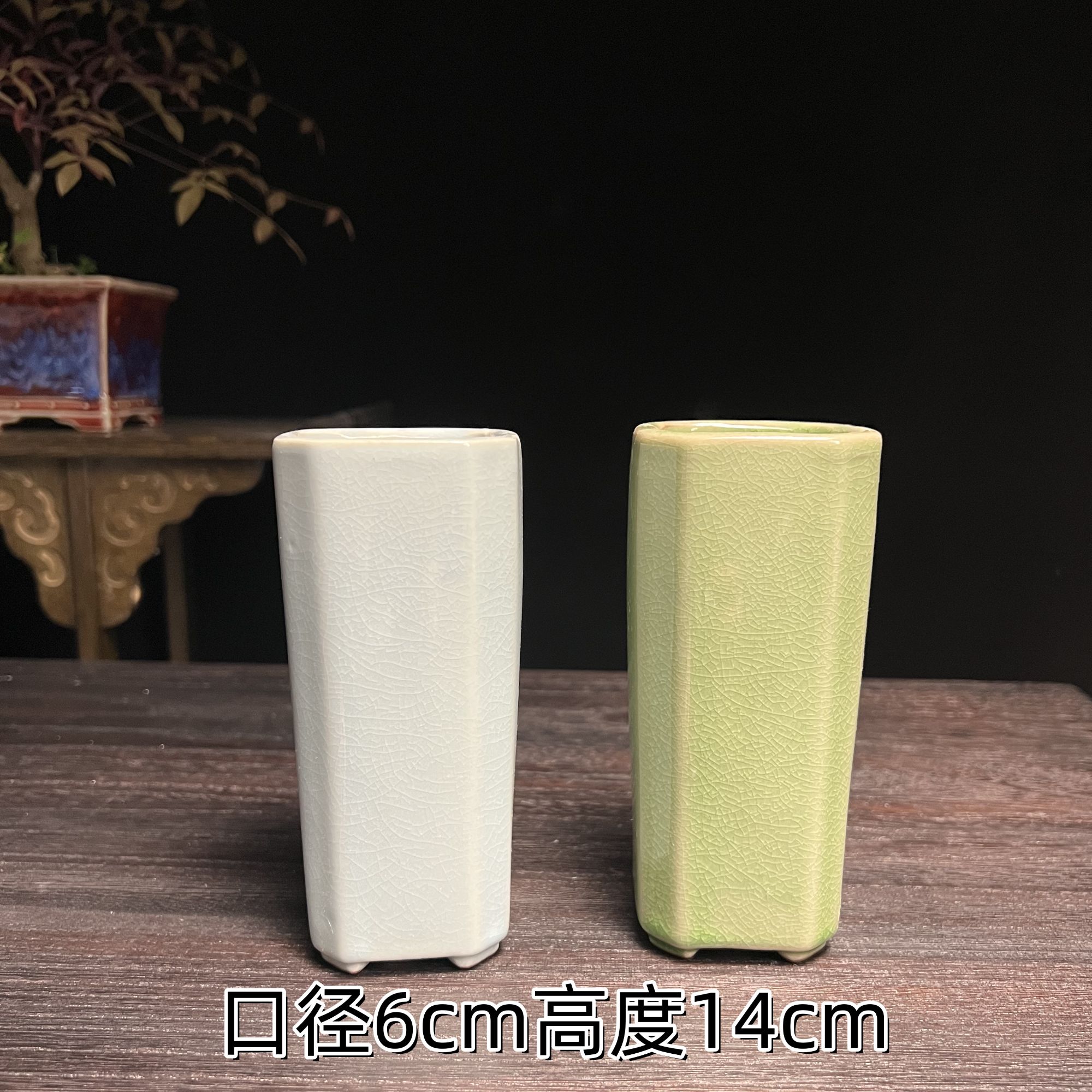 四方形兰花专用花盆悬崖飘枝中式复古室内桌面造景盆景陶瓷盆