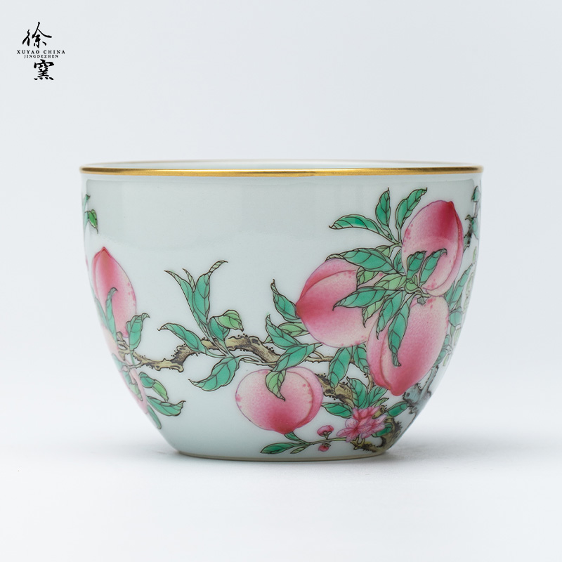 徐窑 九桃缸杯 景德镇品牌品茗杯茶杯主人杯缸杯手绘高端品茗杯