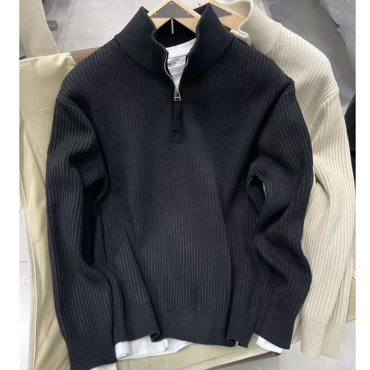 男士开衫毛衣立领半拉链高领毛网红针织衫