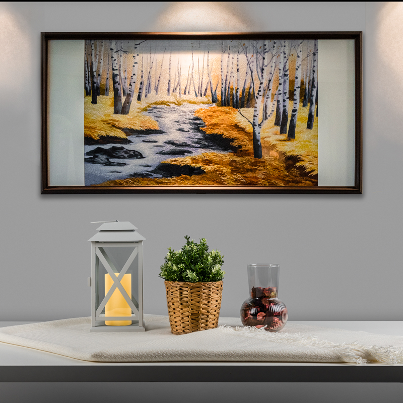 湘传礼纯手工真丝湘绣大幅全满绣白桦林山水风景挂画卷轴可表框